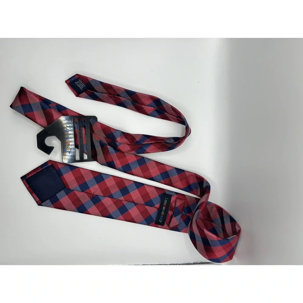 Londonderry‎ Mens Red Navy Blue Plaid Silk Necktie Handmade Checkered Tie